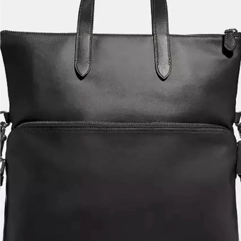 Coach Black Leather Laptop Tote with Front Zip Compartment